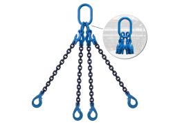Ketting 4-sprong 10 mm | MFX incl. inkorthaken | Griplatch Veiligheidshaak |  7.50 m Werklengte
