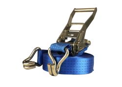 Spanband 2 delig | 50mm | 9 meter | Blauw | RVS haken | RVS ratel